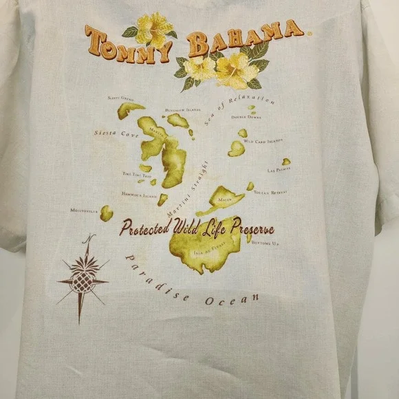Tommy Bahama‎ Linen Shirt Men XL Embroidered Logo Map Resortwear Cruise Vacation - Picture 4 of 16